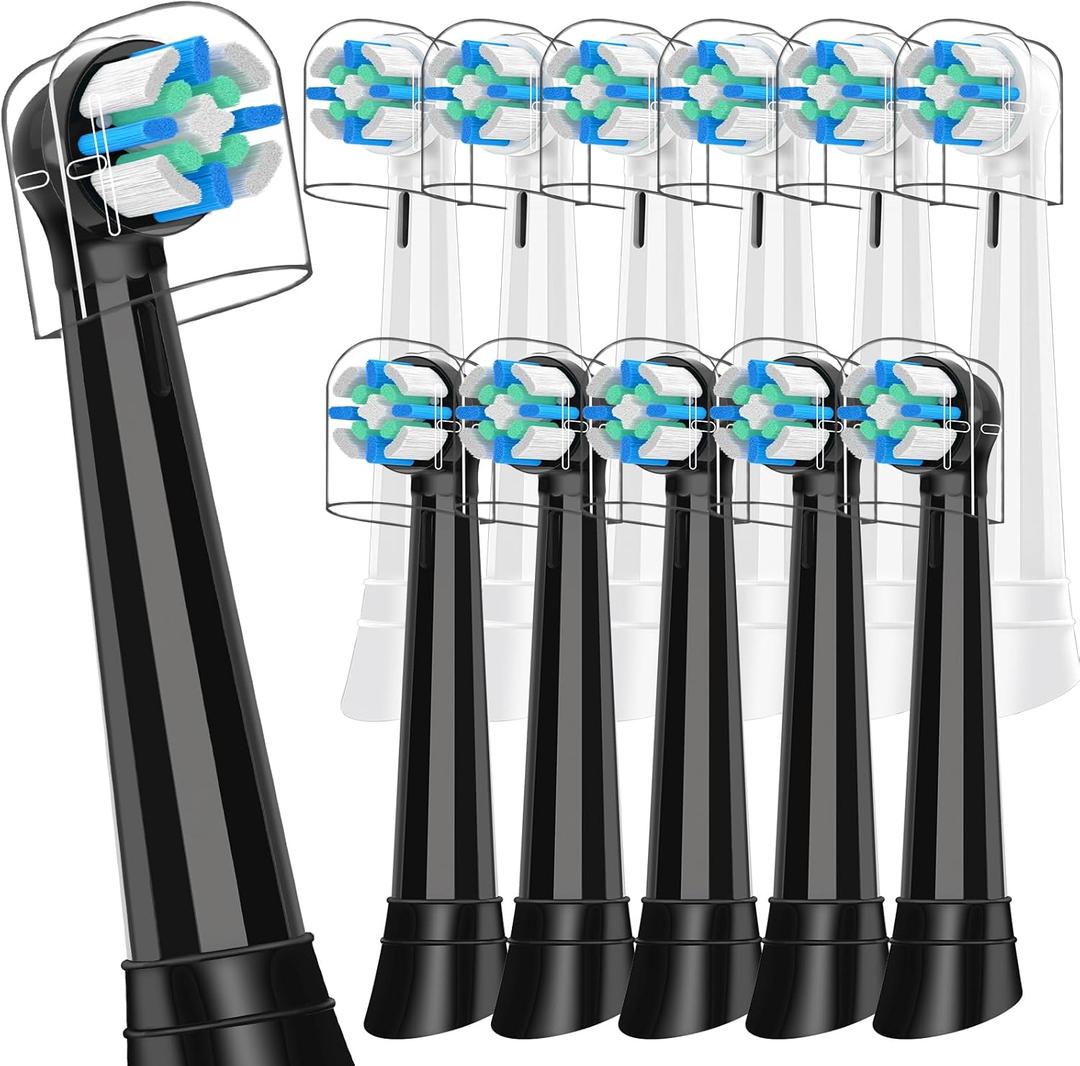 12PCS Replacement Heads Compatible with Oral B iO 2 3 4 5 6 7 8 9 10 Series Electric Toothbrush, IO Brush Heads Compatible with Oral B, Medium Bristles for Teeth Clean & Gums Care (Black/White)