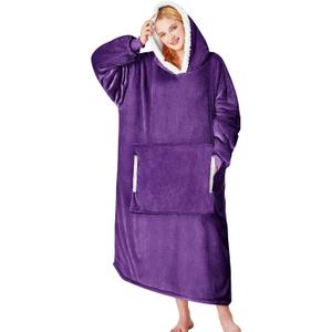 yescool Wearable Blanket Hoodie, Flannel Sherpa Fleece Blanket Sweatshirt for Adults Women Men,One Size Fits All (Deep Purple)
