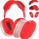 Silicone Case Cover for AirPods Max Headphones, Ear Pad Case/Ear Cups/Headband Cover Accessories for AirPods Max (USB-C/Lightning)(2024/2020), Red (Red-M)