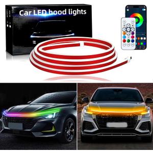JMTBNO 94 Inch Car Hood Lights Strip, Universal Multicolor Exterior Dynamic Car LED Hood Light with Fuse Flexible & Waterproof Daytime Running Light Strip for Cars SUVs Trucks Pickup