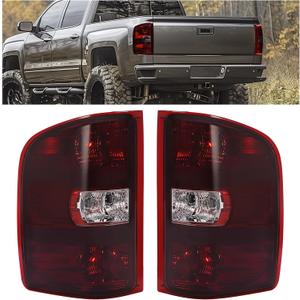 HECASA Pair Tail Light Compatible with 2007-2014 Chevy Chevrolet Silverado 1500 2500HD 3500HD Halogen Brake Lamp Taillight Dark Red Lens+Chrome Housing Driver & Passenger Side