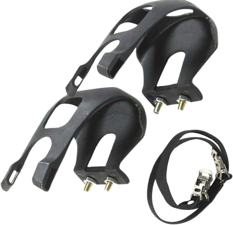1 Pair Bike Pedals with Toe Clip and Strap, Bicycle Pedal Foot Cover Plastic Bike Pedals, Bicycle Toe Clips Cage for Mountain Bike and Road Bike
