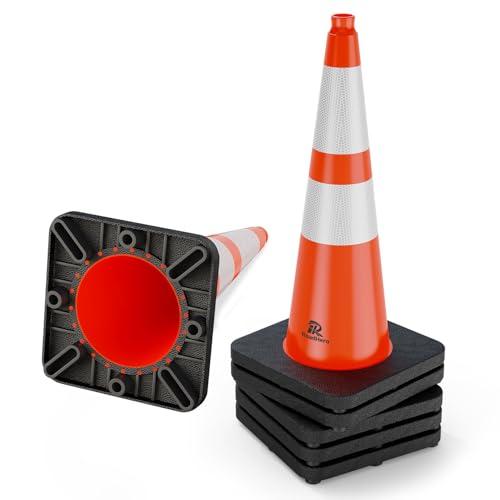 RoadHero 6 Pack 28 Inch 5.5 Lb Traffic Cones with Heavy Black Base, Orange Safety Cone with Reflective Collar for Parking Lot, Construction Work, Road Safety