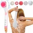 Body Brush Rechargeable, Electric Body Brush Set, Scrubber Shower Brush with Long Handle, Spin Skin Brush with 6 Brush Heads for Cleanse, Massage, exfoliate and Pamper Your Skin in The Shower (Pink)