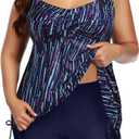 Aqua Eve Women Plus Size Tankini Swimsuit Two Piece Flowy Swimdress Bathing Suits with Shorts (Blue Stripes) 20Plus