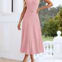 ZESICA Womens Spring Sleeveless Midi Sweater Dress 2026 Summer Casual Pleated A Line Flowy Knit Long Dresses with Belt (Pink, M)