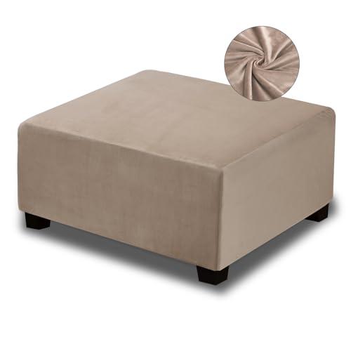 NeColorLife Ottoman Cover Velvet Storage Ottoman Slipcover Thick Stretchable Footrest Stool Covers with Elastic Band for Rectangle and Square Ottoman(Large Size,Taupe)