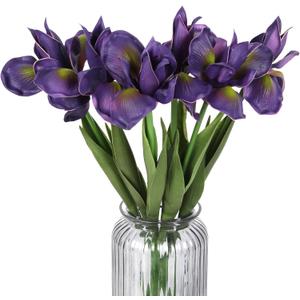 Purple Iris Flowers Real Touch 6 PCS Iris Artificial Flowers 18.9 in Long Stems Flowers for Decoration for Wedding Bridal Home Kitchen Party(Dark Purple)
