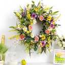 Yawwind 24 Inches Summer Wreaths for Front Door Spring Flower Wreaths Summer Door Wreath Colorful Wildflower Wreath with Daisy Lavender for Window Indoors Outdoor Decor