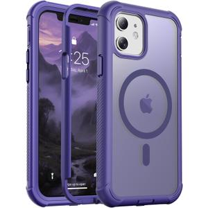 Magnetic for iPhone 12/12 Pro Case, [Compatible with MagSafe][Military Grade Drop Protection][Heavy Duty Protection][Non-Slip][Shockproof] 2-Layer Durable Bumper Phone Case 6.1''-Dark Purple