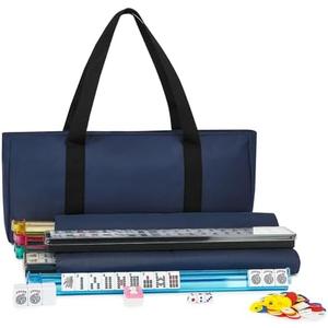 Suncle Mahjong Tile Set,166 White Tiles Mahjong Set, 4 All-in-One Rack/Pushers, American Mahjong Set with Blue Carrying Bag