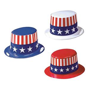 Amscan International 253002-99 USA Assorted Designs Plastic Top Hat, One Size 8 Pcs