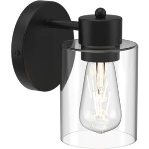 Kalium Wall Sconces, Matte Black Vanity Light Fixtures, Indoor Wall Lights with Clear Glass Shade, Hardwired Farmhouse Wall Lamp for Bedroom Living Room Bathroom (E26 Base 1pcs)