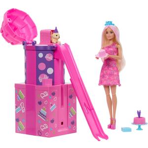 Barbie Rise & Surprise Doll & Accessories, Pet Birthday Series with 12 Surprises Including Slide & Color-Change Activity 
