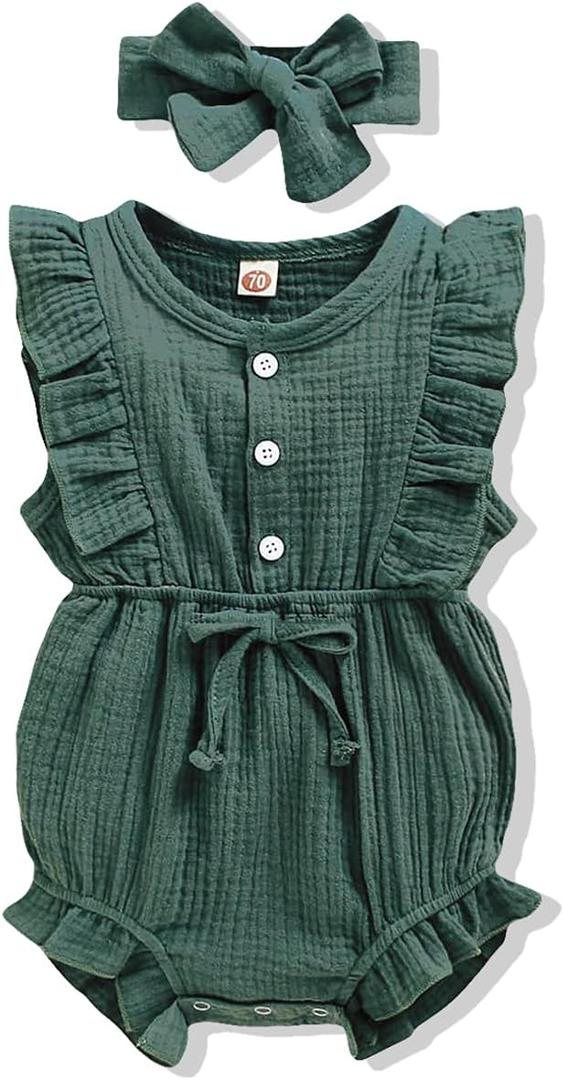 Renotemy Newborn Infant Baby Girl Clothes Rompers Summer Jumpsuits Short Sleeve Romper Infant Baby Clothes Girl (Green, S)