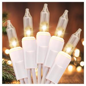 Christmas Lights 100 Count Clear White Wire UL Certified Connectable Warm White String Lights for Christmas Tree,Garland,Home,Patio, Wedding,Party,Festival Decor