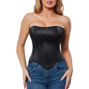 SHYMMUO Corset Tops for Women Strapless Bustier Lace Up Back Waist Trainer Sexy Club Party Renaissance Outfit (Small, Black)