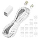 moeverEX Phone Extension Cord 25 Ft, Telephone Cable with Standard RJ11 Plug and 1 in-Line Couplers and 20 Cable Clip Holders, White