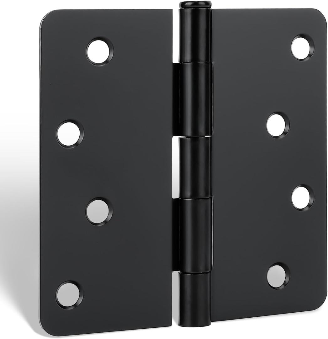 goldenwarm 6Pack Door Hinges 4 Inch Matte Black Door Hinges Rounded Exterior Door Hinge Interior Door Hinge Black Matte 4" X 4" with 1/4'' Radius Corners