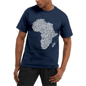 African Map Shirts for Men Africa Fingerprint-Themed T-Shirt African-American Tee Top (X-Large, Blue)