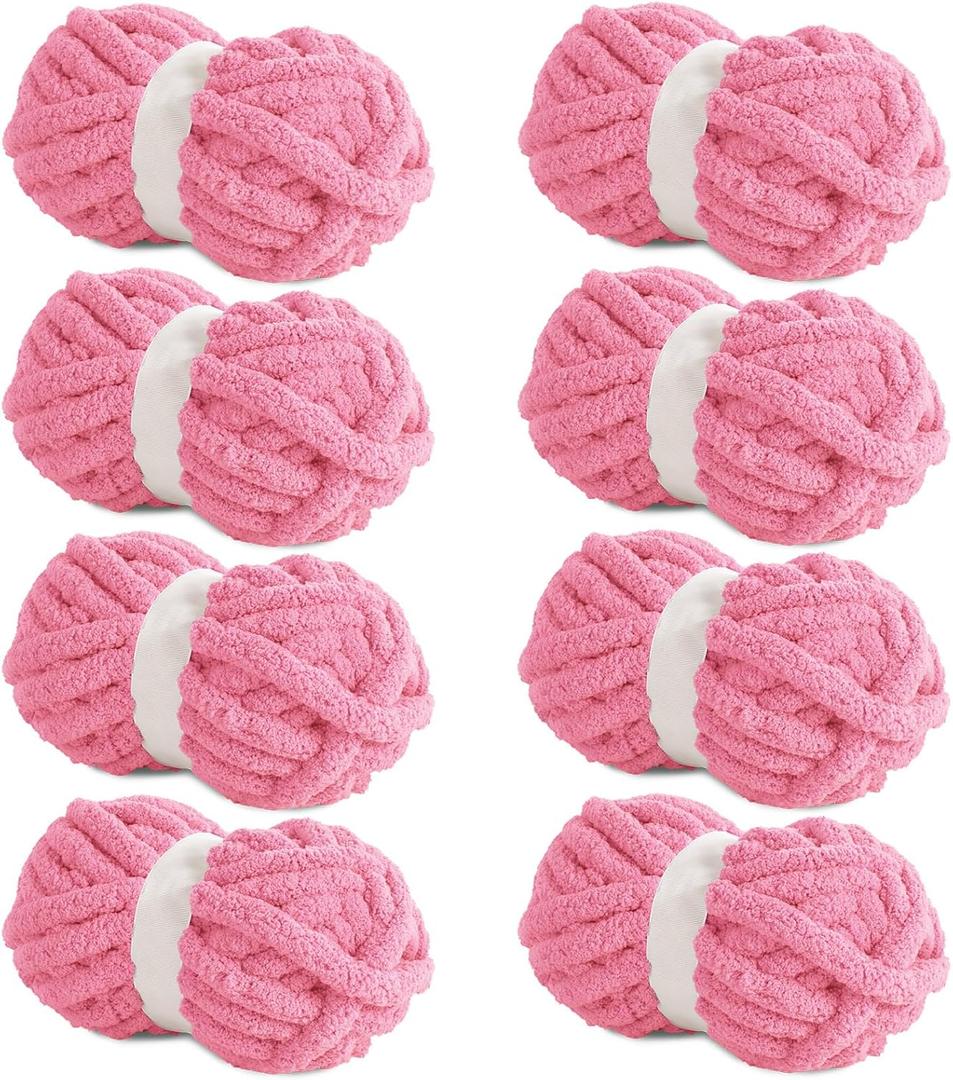 HOMBYS Rose Red Chunky Chenille Yarn for Crocheting, Bulky Thick Fluffy Yarn for Knitting, Super Bulky Chunky Yarn for Hand Knitting Blanket, Soft Plush Yarn, 8 Jumbo Pack (27 yds,8 oz Each Skein)
