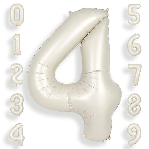 SUWEN 40 Inch Cream White Large 4 Number Balloons Big Foil Helium Number Balloons 0-9 Jumbo Happy 4th Mylar Birthday Party Decorations for Boy or Girl Anniversary Party Supplies