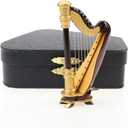 Wooden Miniature Harp with Case Mini Musical Instrument Harp Replica Collectible Figurines Dollhouse Accessories Model Home Decoration Display Ornament (3.54"x1.97"x0.91")