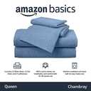 Amazon Basics 4 Piece Bed Sheets Set, 100% Cotton Jersey, Includes Super Soft, Flat and Fitted Sheets, Pillowcase, Queen, Chambray, Solid