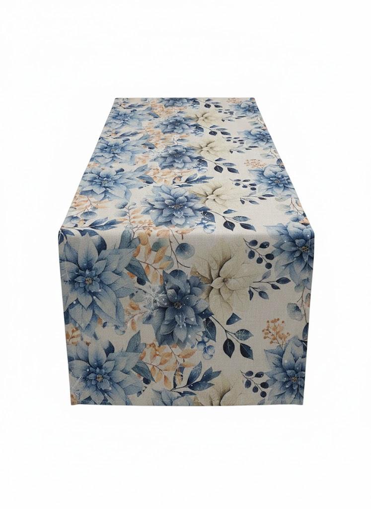 Blue Poinsettia Christmas Table Runners