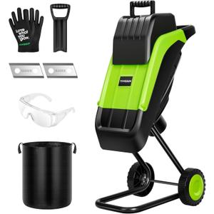 VIVOSUN 15-Amp Electric Wood Chipper Shredder with 1.57" Hopper & 50L Collection Bag, Includes Plunger, Extra Carbon Blades, Safety Goggles & Gloves for Yard Waste, Branches, and Leaves (Green)