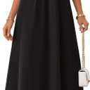MEROKEETY Women's Summer Boho Maxi Dress 2026 Ruched Beach Vacation Sundresses Sleeveless Loose Tank Dress (Black, L)
