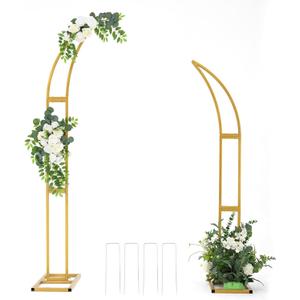 Vincidern 2pcs Curved Wedding Arch Backdrop Stand, Moon Arch Backdrop Stand for Wedding, Engagement, Bridal Shower, Birthday Party Decorations, Indoor & Outdoor Use (Gold,5.9ft,6.9ft)
