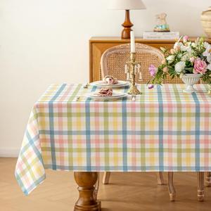 JIALE Easter Gingham Tablecloth, Rectangle Table Cloth 52x70 Inches Buffalo Checkered Table Cover for Mothers Day Spring Summer,Dining Tablecover for Picnic/Party/Birthday (Yellow Green)