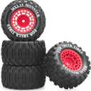1/16 RC Car Tires and Wheels, daitoku 12mm Hex RC Truck Tires for MiniX Mini XRT 1/16 MJX 16207 16210 16209 16208 HSP 94186 Traxxas E-Revo LOSI 1/18 Mini LMT - Style B (Red)