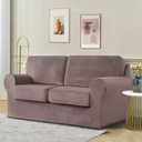 5 Pieces Velvet High Stretch Sofa Covers for 2 Cushion Couch Sofa Slipcovers, Washable Furniture Protector with Drawstring Anti Slip Bottom, Soft and Plush Fabric for Kids and Pet (Taupe)