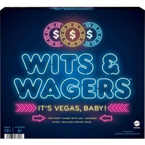 Mattel Games Wits & Wagers Board Game Vegas Edition Party Game with Dry Erase Boards, Markers & Poker Chips for 5+ Players
