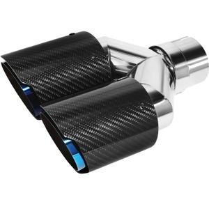 Vechkom 2.5"Inlet 3.5"Outlet Double Exhaust Tip 7.48'' Overall width Carbon fiber Car Exhaust Pipe Rear Tip(Glossy Blue Roasted)