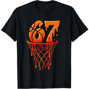 Kids 67 Basketball Ice Cream Drip Six Seven T-Shirt (L, Black)