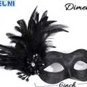 MYSEUNI 2025 New Black Masquerade Masks for Women with Feathers - Womens Mascarade Venetian Mask for Masquerade Party, Mardi Gras, Halloween Cosplay Prom, Christmas