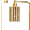 Oneach 66" Gold Floor Lamp for Living Room, Boho Floor Lamp with LED Bulb, Foot Switch, Rattan Shade, Industrial Tall Farmhouse Standing Lamp for Bedroom, Dining Room, Study Room, Office