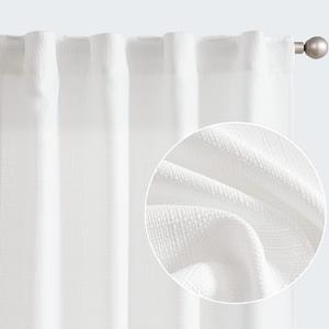 Jinchan White Linen Textured Curtains for Living Room Bedroom - 90 Inches Long Farmhouse Country Drapes, Light Filtering Back Tab Window Panels, 2 Pack