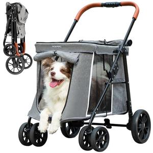 AOPEC Medium Dog Stroller, Dual Entry One-Touch Folding, Small and Medium Pet Stroller, 360° Rotating Front Wheels, 70 lbs Weight Capacity for Outdoor Travel and Elderly Dogs - Gray
