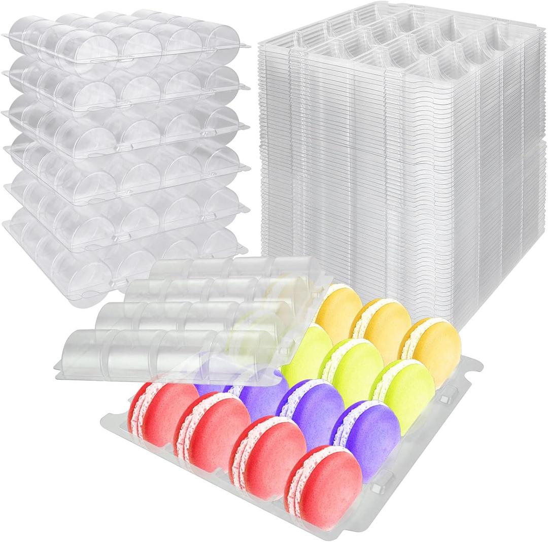 30PCS Macaron Boxes 16 Count Clear Macaron Box Plastic Macaron Container for Macaron Packaging, Cookie, Bakery, Wedding, Party