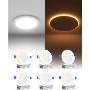 Ensenior 6 Pack 4 Inch LED Recessed Ceiling Light with Night Light, Dimmable, 2700K-5000K 5CCT, 750LM 9W 120V, High Brightness Canless Wafer Downlight - FCC