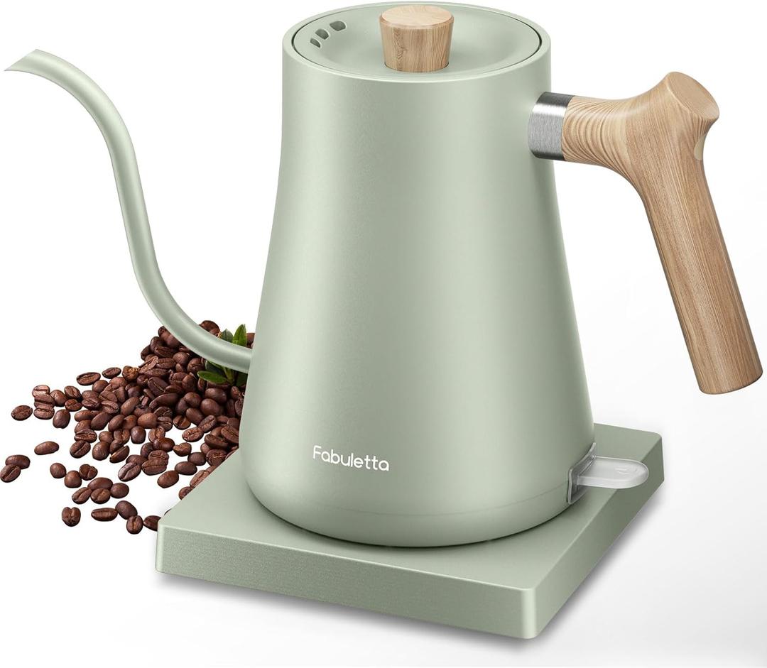 Fabuletta Gooseneck Electric Water Kettle, 3 Minutes Quick Heating, 1200W Pour Over Kettle for Coffee & Tea, Precise Water Flow Control Hot Water Boiler, 100% Stainless Steel Kettle Water Boiler,1L (FKT006 Sage Green)