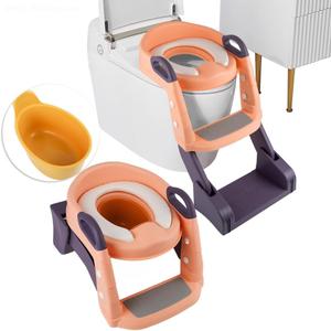 3 in 1 Toddler Potty Training Seat Chair with Ladder and Basin for Boys and Girls, Adjustable Kids Potty Training Seat for Toilet with Anti-Slip Wide Steps and Safety Handles (Rose)