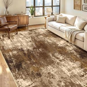 RELEANY Washable Area Rugs 6'x9' Non-Slip Modern Abstract Soft for Living Room Entryway Bedroom Nursery, Print Pattern, Brown Tan Beige Coffee