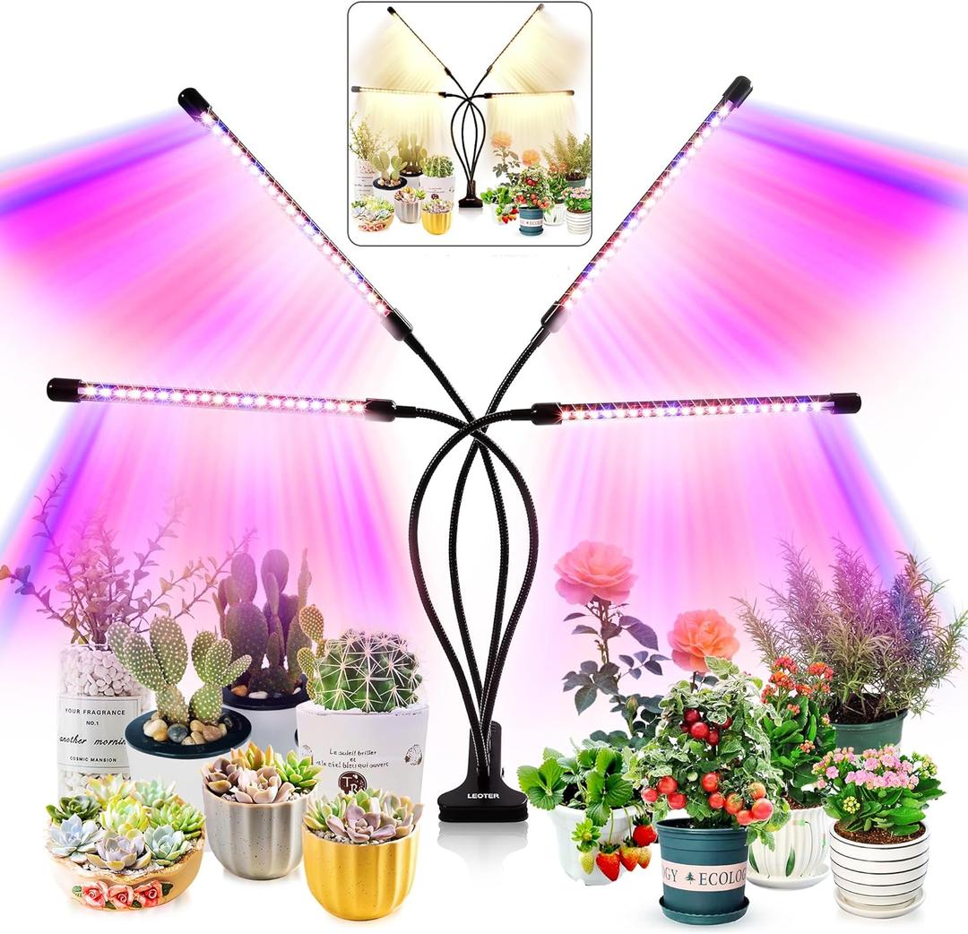 Grow Light for Indoor Plants - Upgraded Version 80 LED Lamps with Full Spectrum & Red Blue Spectrum, 3/9/12H Timer, 10 Dimmable Level, Adjustable Gooseneck, 3 Switch Modes