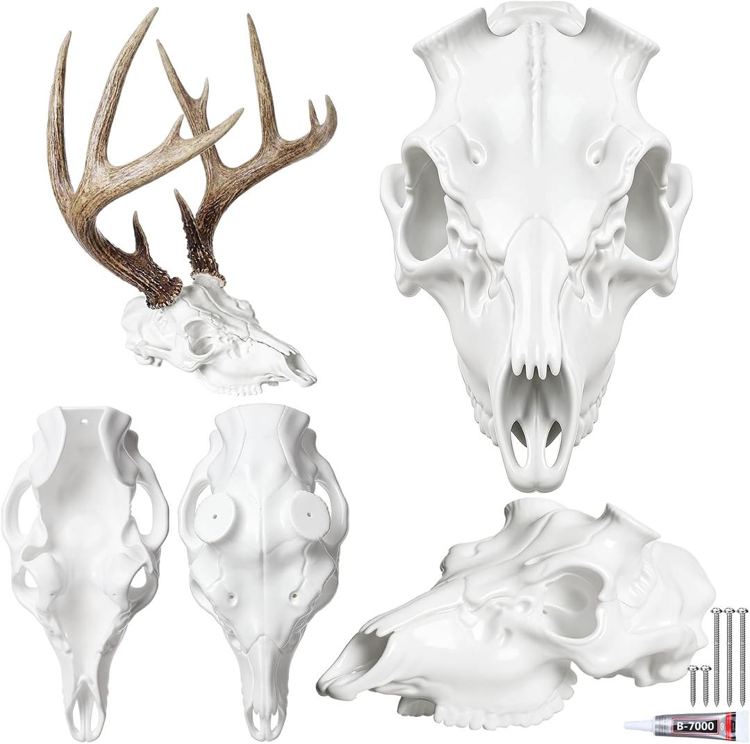 SiliFine Antler Mounting Kit European Mount Skull Hanger Deer Skull Mount Kit White 3D Modeled Replica Antler Compatible with Harvested and Shed Antlers Wall for Home Winter Decoration Gifts (1 Pack)