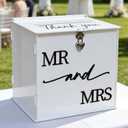 White Acrylic Card Box with Lock, DIY Wedding Card Box for Reception with Mr and Mrs 3D Pop Out Text, Envelope Money Gift Cards Box for Party Wedding Engagement Bridal Shower Table Decor